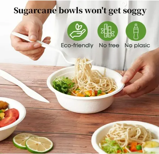 Degradable Sugarcane Bagasse Soup Bowl Freezer Oven Microwave Safe Salad Bowl